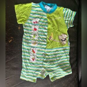 Playful Green and Blue Striped Kids Pajama Set